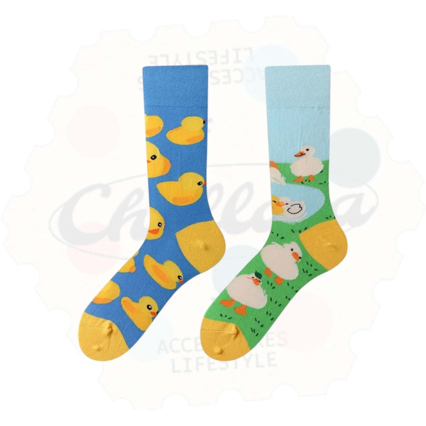 Chaussettes Fantaisie Dépareillées Canard Jaune - Chollala
