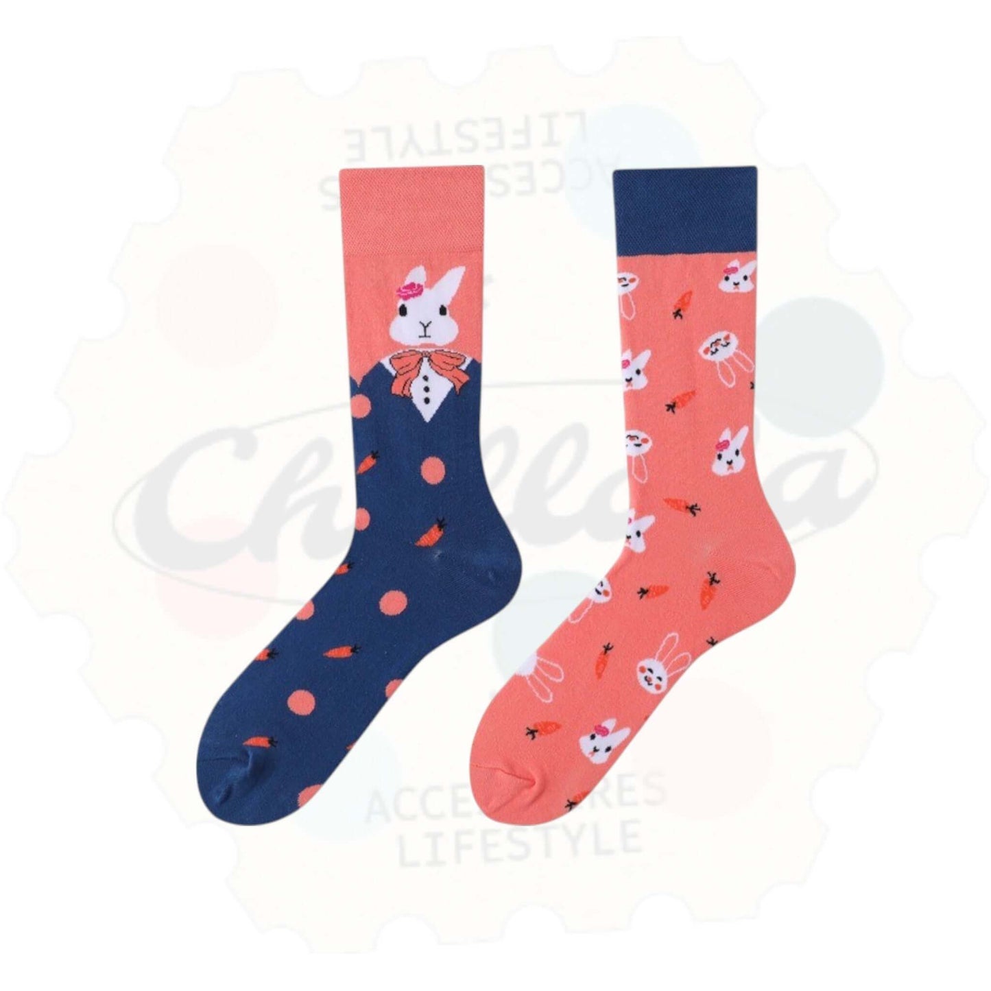 Chaussettes Fantaisie Dépareillées Lapin et Carottes - Chollala