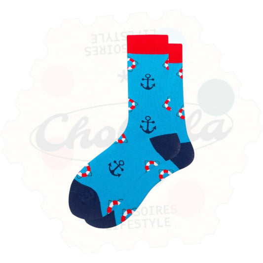 Chaussettes Fantaisie Marinière Ancre et Bouée de Sauvetage - Chollala